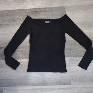 Reformation Off The Shoulder Ribbed Black Long Sleeve Top